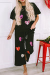 Heart Sequin Short Sleeve Top and Drawstring Pants Lounge Set Loungewear Sets - Tophatter Daily Deals