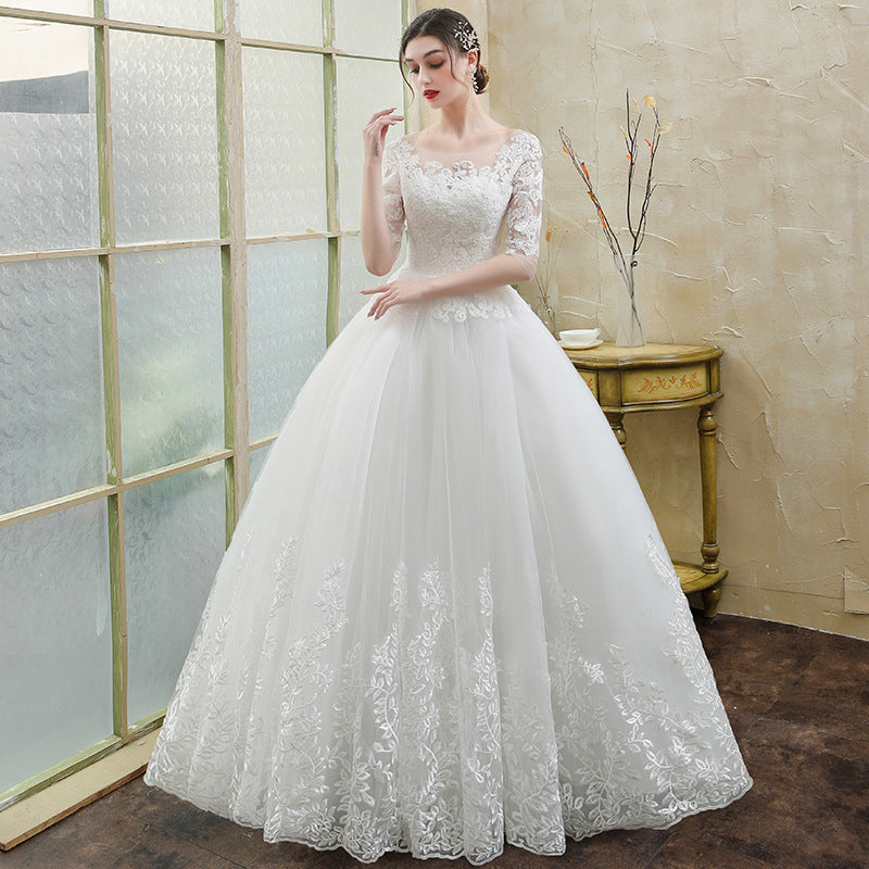 Bride's long-sleeved forest lace tail wedding dress White Reach XL 0 - Tophatter Daily Deals