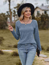 Full Size Ribbed Square Neck Long Sleeve T-Shirt Sky Blue Women's T-Shirts - Tophatter Daily Deals