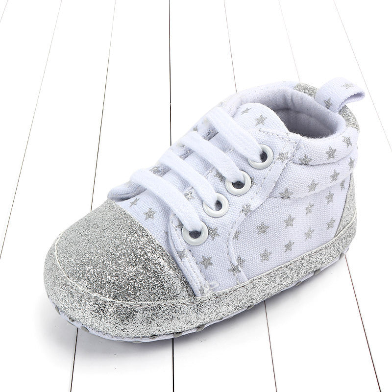 Baby sequined stars toddler shoes White 0 - Tophatter Daily Deals