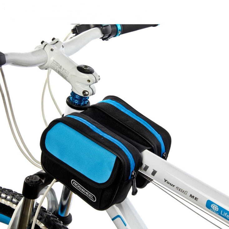 Bicycle bag front beam bag saddle bag mountain bike equipment riding bag on tube bag bicycle accessories bag Black blue 0 - Tophatter Daily Deals