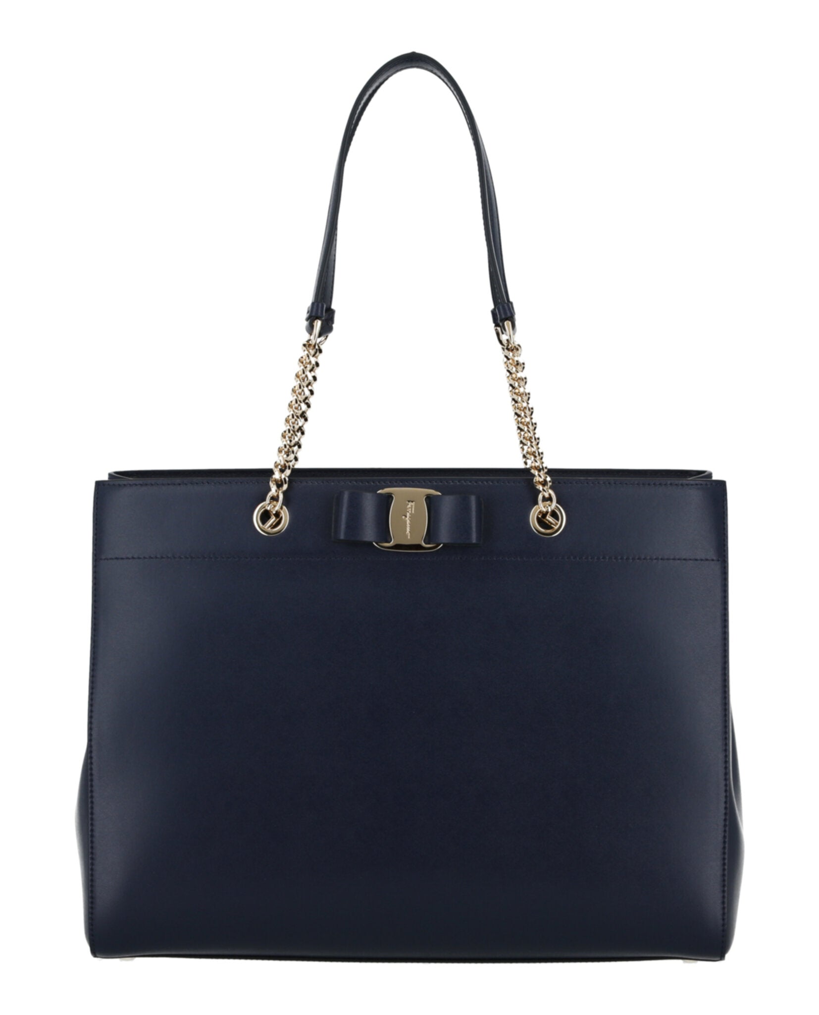 Ferragamo Vara Bow Smooth Leather Tote Navy-21H500-753249-40009-NS Bags - Tophatter Daily Deals