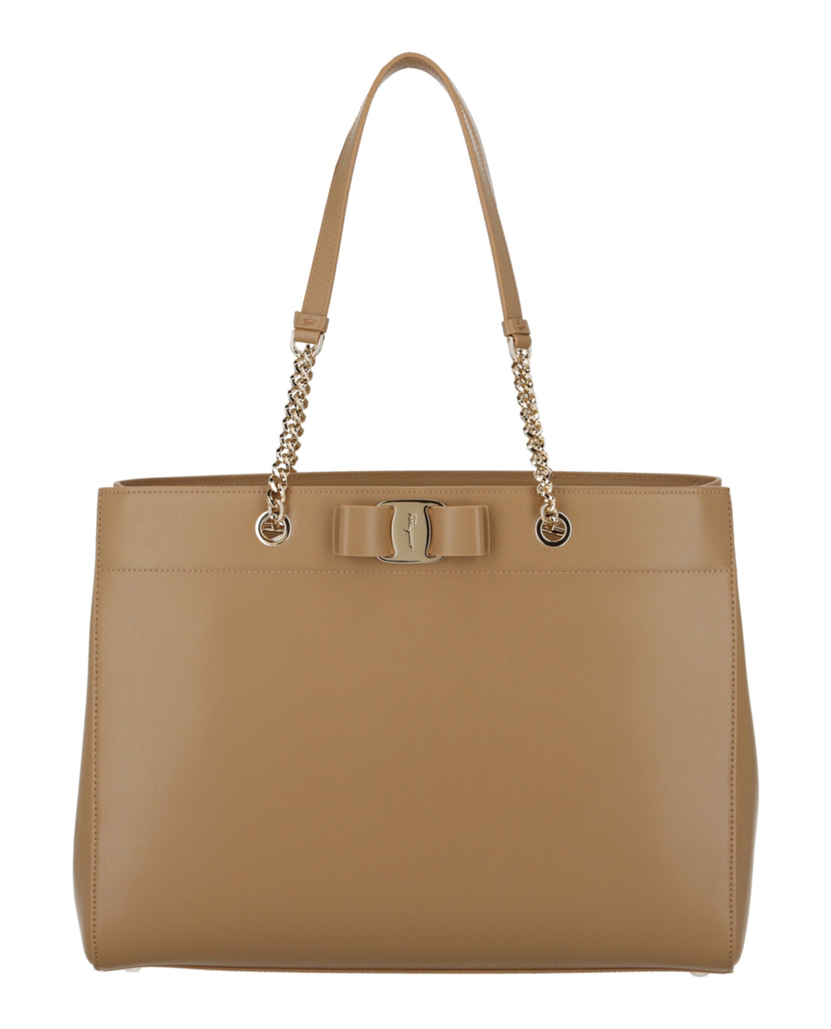Ferragamo Vara Bow Smooth Leather Tote Camel-21H500-753250-20058-NS Bags - Tophatter Daily Deals