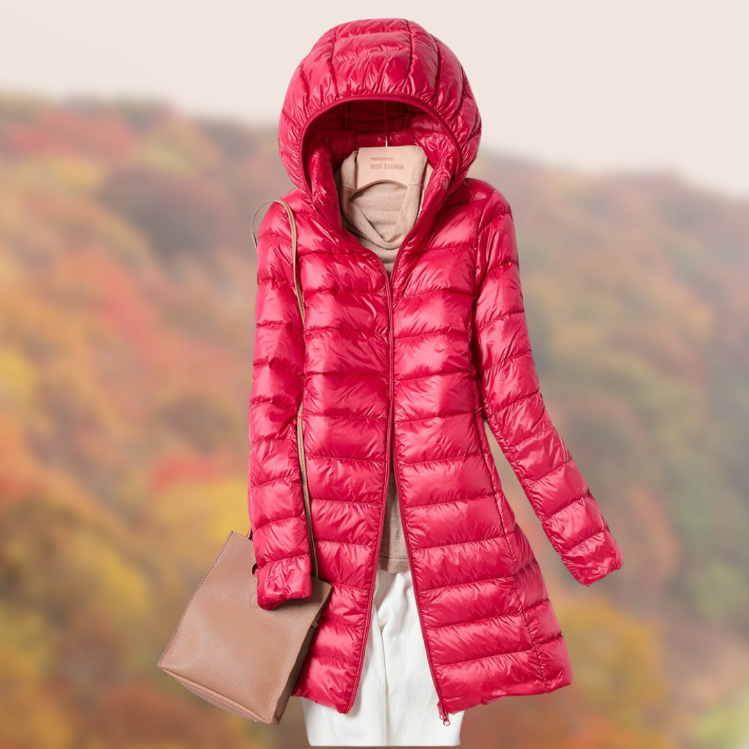 Waterproof Women’s Puffer Coat - Mid Thigh, Lightweight Red - Tophatter Daily Deals