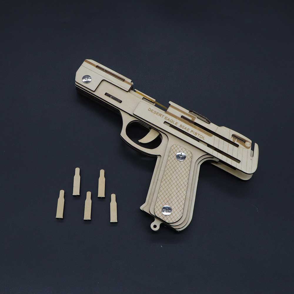 Assembled Wooden Rubber Band Gun Pistol Model Kit With Wooden bullets - Tophatter Daily Deals
