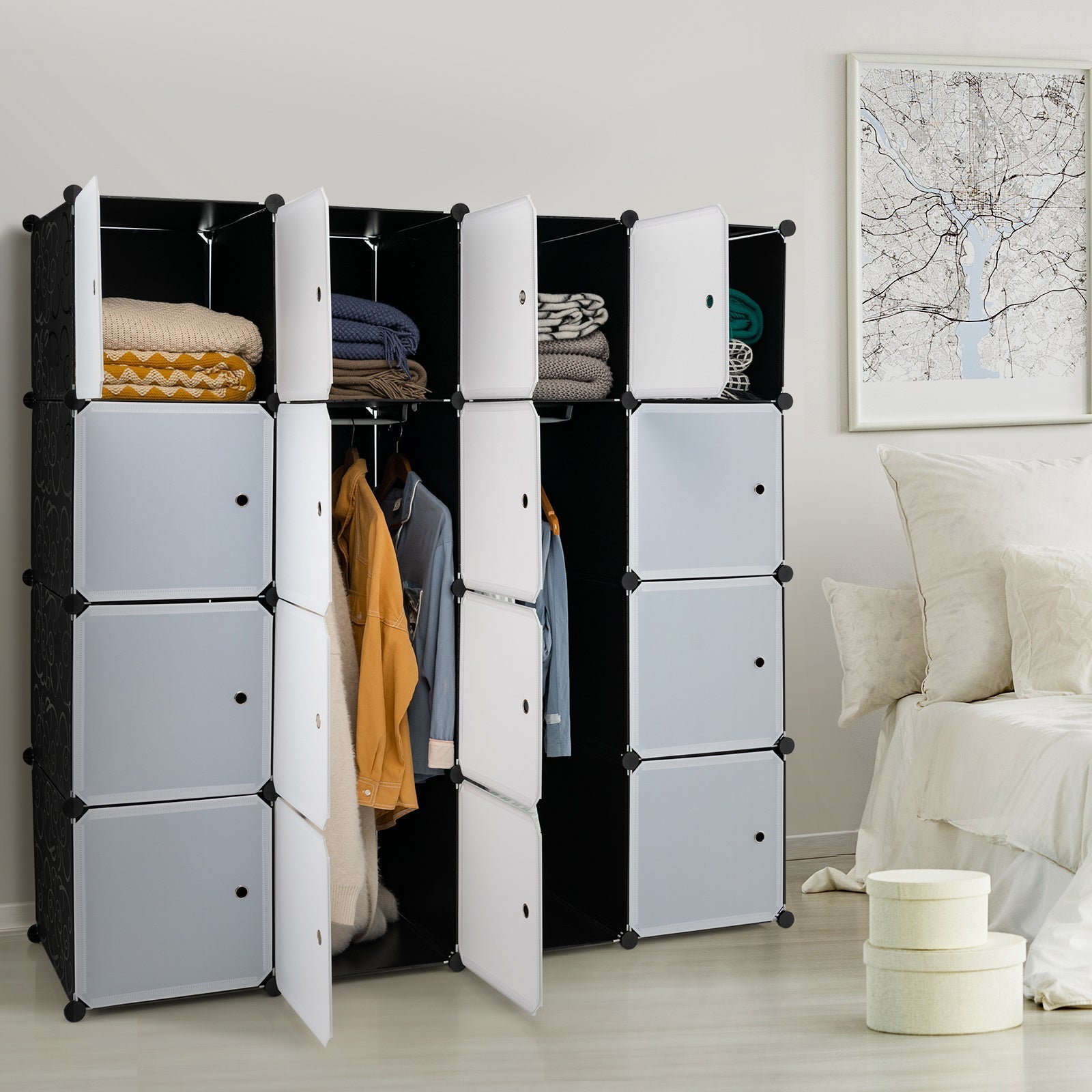 Storage Wardrobe Closet with Hanging Rods Home & Garden > Storage > Clothing & Wardrobe Storage - Tophatter Daily Deals