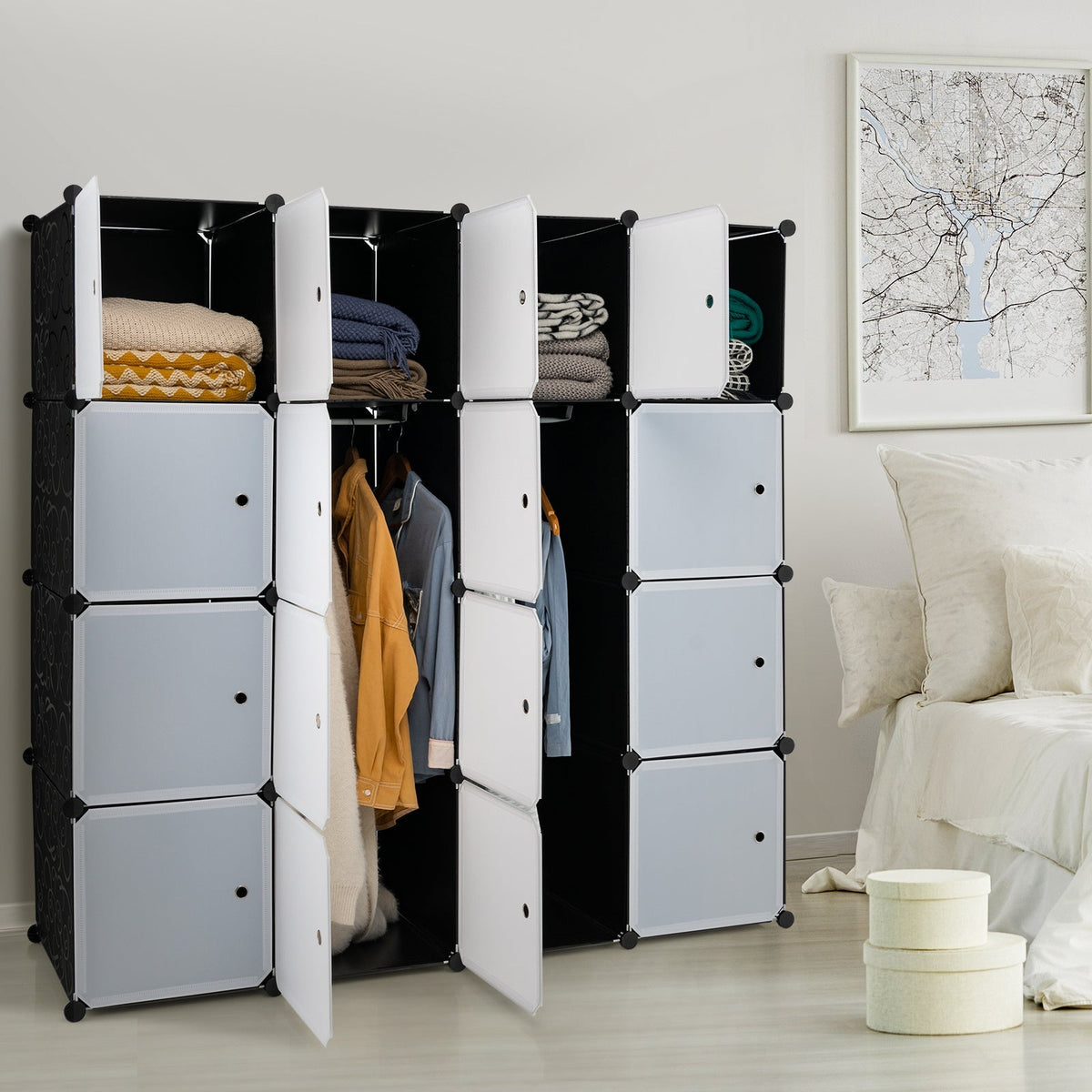Storage Wardrobe Closet with Hanging Rods Home & Garden > Storage > Clothing & Wardrobe Storage - Tophatter Daily Deals