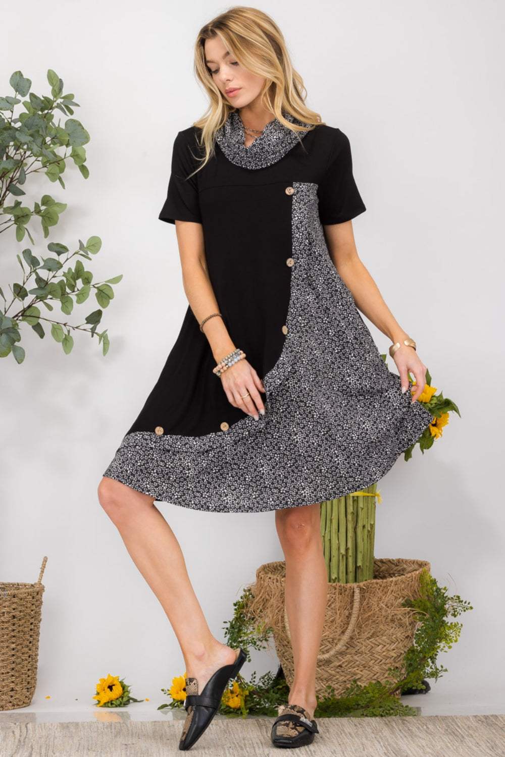 Celeste Full Size Decor Button Short Sleeve Dress with Pockets Casual Dresses - Tophatter Daily Deals