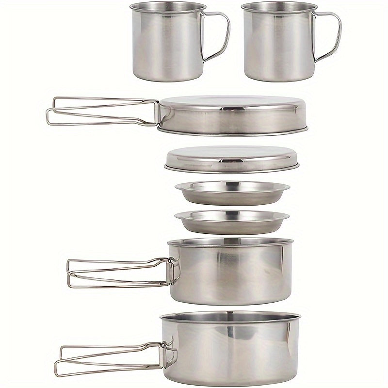 Camping Cookware Set Stainless Steel (8pcs) Camp Cooking - Tophatter Daily Deals