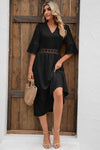 Cutout V-Neck Half Sleeve Midi Dress Casual Dresses - Tophatter Daily Deals