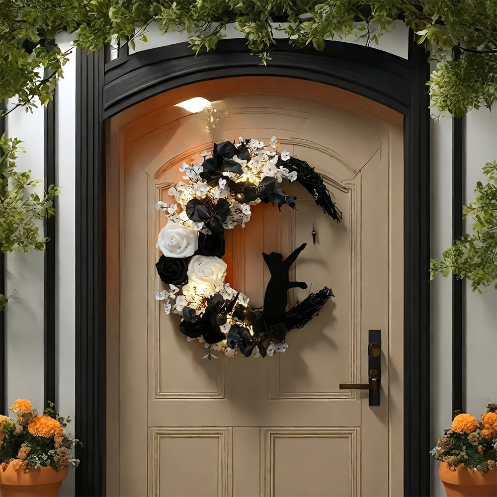 Gothic Cat Moon Wreath Door Hanging Decor - Tophatter Daily Deals
