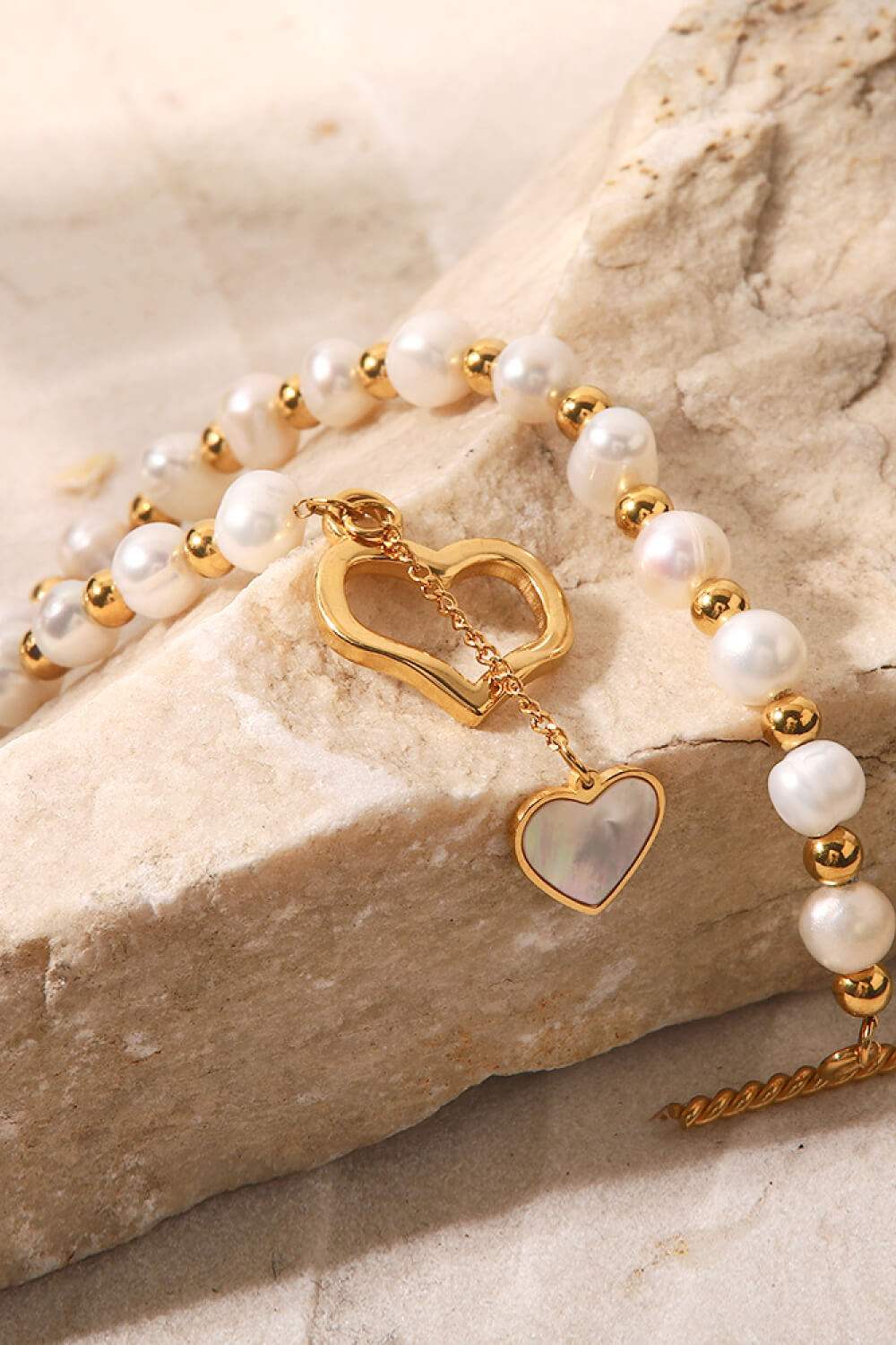 Freshwater Pearl Heart Charm Bracelet Bracelets - Tophatter Daily Deals