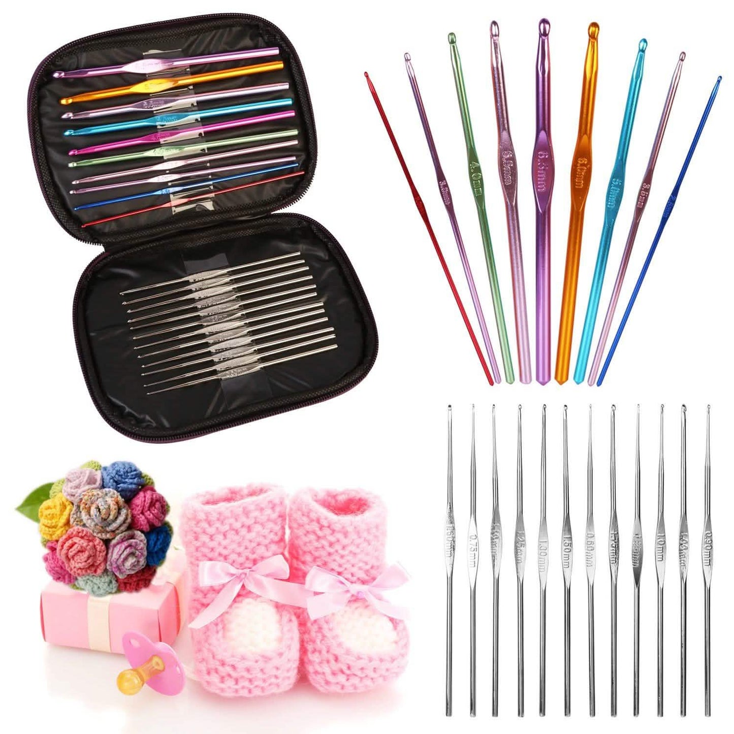 22-Piece: Aluminum Multi-Color Crochet Hook Needles School, Office & Art Supplies - Tophatter Daily Deals