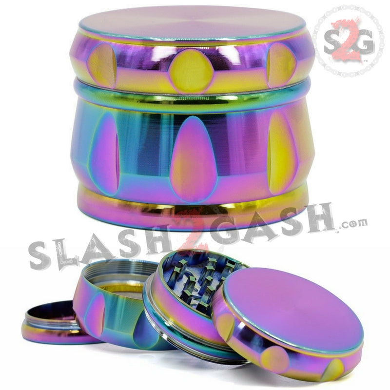 Rainbow Stainless Steel 2.5" Magnetic Spice Herb Grinder 4 piece - Diamond Smoking Accessories - Tophatter Daily Deals