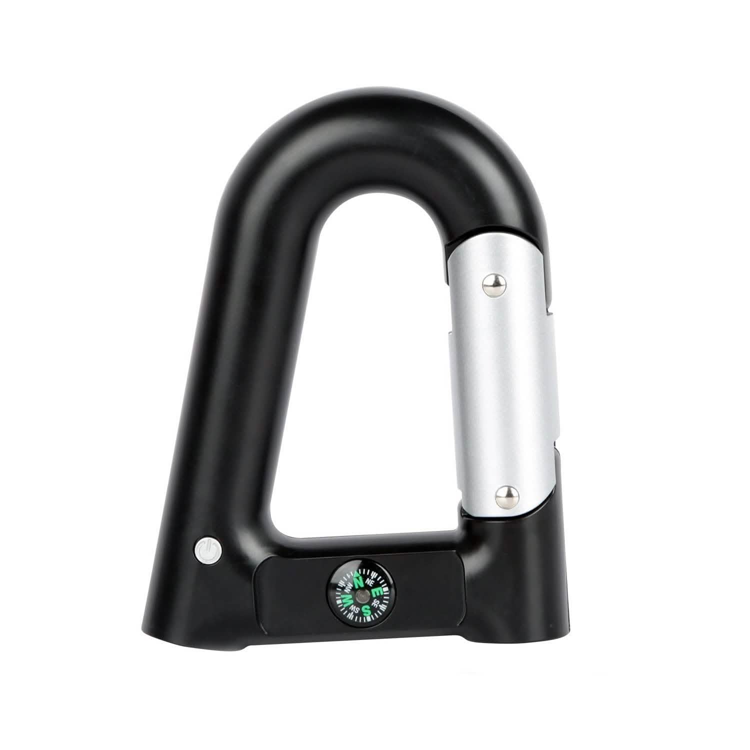 2200 mAh Powerbank with Emergency Flashlight Compass Carabiner-Shaped Black Outdoor Recreation - Tophatter Daily Deals