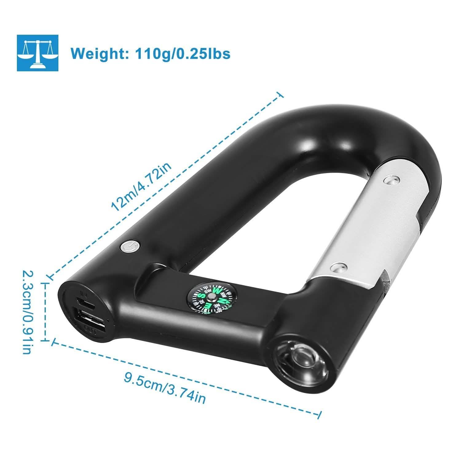 2200 mAh Powerbank with Emergency Flashlight Compass Carabiner-Shaped Outdoor Recreation - Tophatter Daily Deals