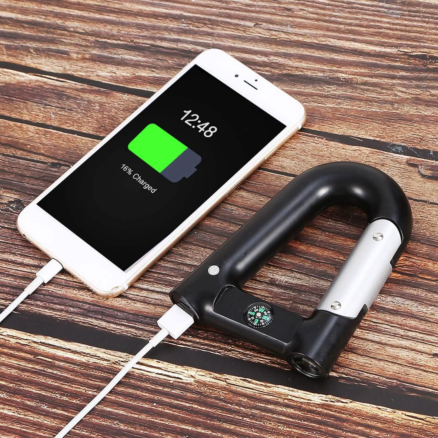 2200 mAh Powerbank with Emergency Flashlight Compass Carabiner-Shaped Outdoor Recreation - Tophatter Daily Deals