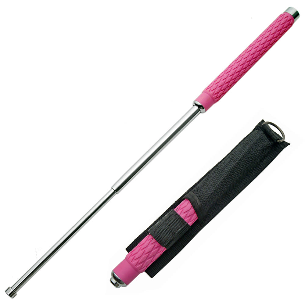 26 inch Pink Expandable Baton, Rubber Handle Self Defense Night Stick Collectible Weapons - Tophatter Daily Deals