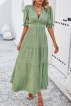 Tie Back Short Sleeve Tiered Dress Sage Casual Dresses - Tophatter Daily Deals