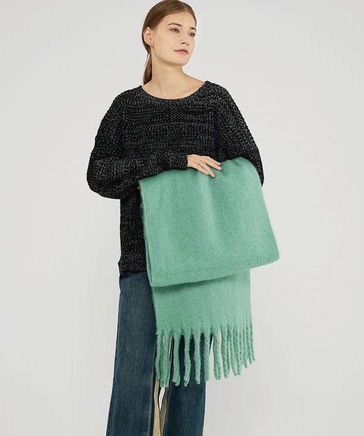 Oversized Women Scarf - Long Fringed Fluffy Wool Winter MINT GREEN - Tophatter Daily Deals