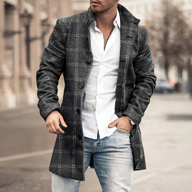 Warm Men's Midlength Coat - Stand Collar, Wool, City Grey grid 3D Changing Face Moving Picture Frame - Tophatter Daily Deals