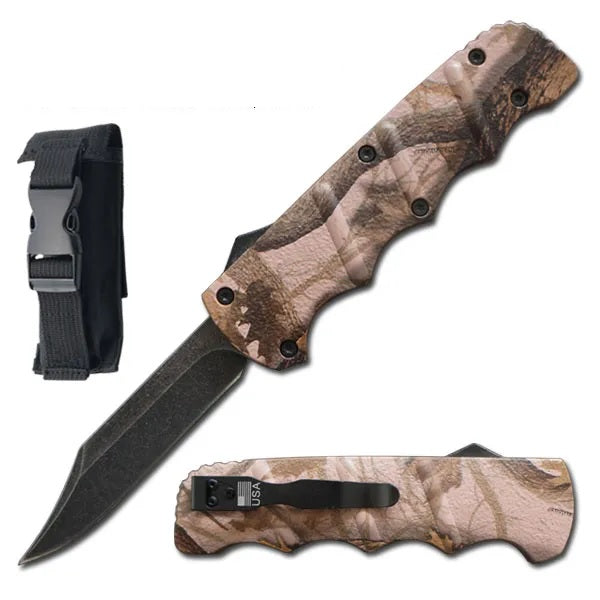 8.75" Automatic Titan Camo OTF Drop Point Blade Knife - TOPHATTER'S ARMORY DEALS Collectible Weapons - Tophatter Daily Deals
