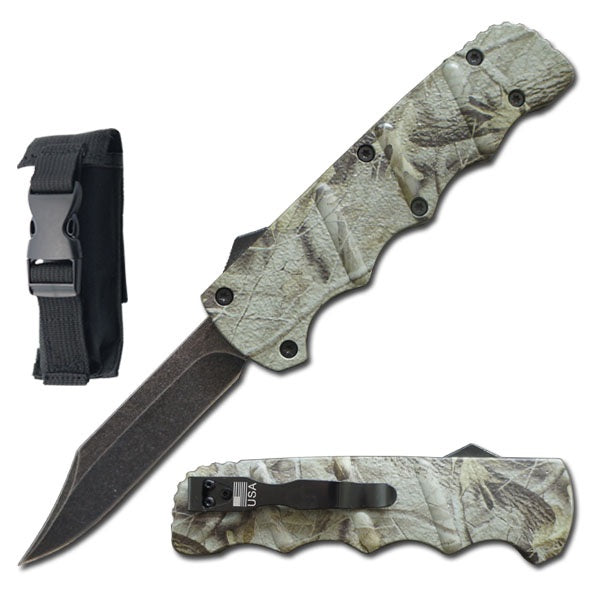 8.75" Automatic Titan Green Camo OTF Drop Point Blade Knife - Tophatter's Guns'N'Weapons Store Collectible Weapons - Tophatter Daily Deals