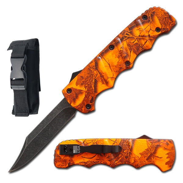 8.75" Automatic Titan Orange Camo OTF Drop Point Blade Knife - Tophatter's Army Products & Self Defense Collectible Weapons - Tophatter Daily Deals