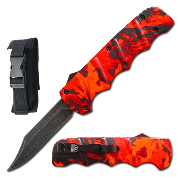 8.75" Automatic Titan Red Camo OTF Drop Point Blade Knife Collectible Weapons - Tophatter Daily Deals