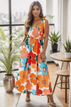 Smocked Printed Square Neck Dress Orange Casual Dresses - Tophatter Daily Deals