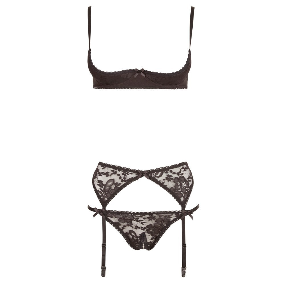 Cottelli Collection Half Bra Set – Lace Half Cup Bra, String, and Suspender Belt Set > Clothes > Lingerie Sets - Tophatter Daily Deals