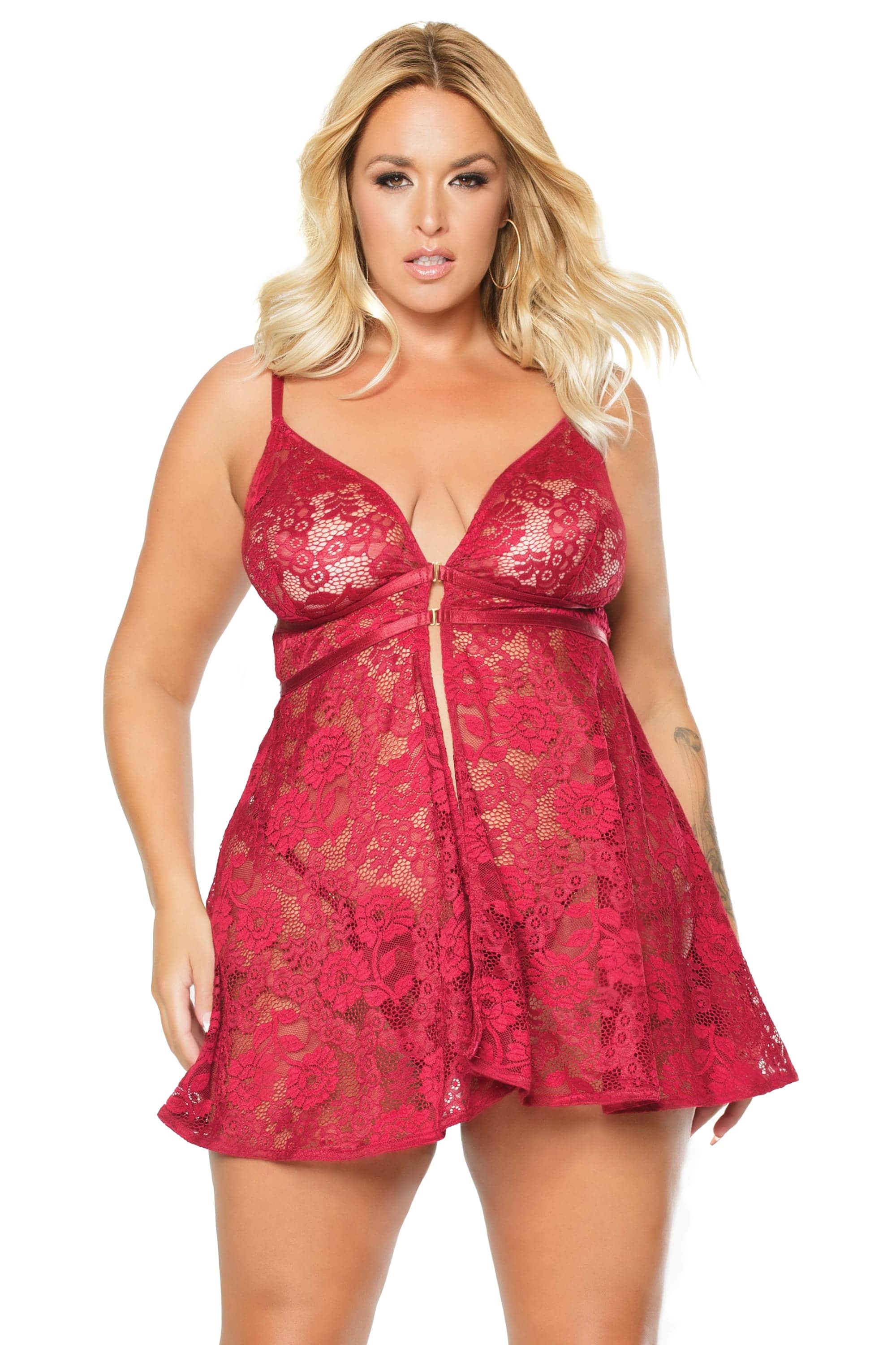 Coquette - 22111 PLUS - Babydoll & Thong Set - Ruby Red - OS/XL Lingerie - Tophatter Daily Deals
