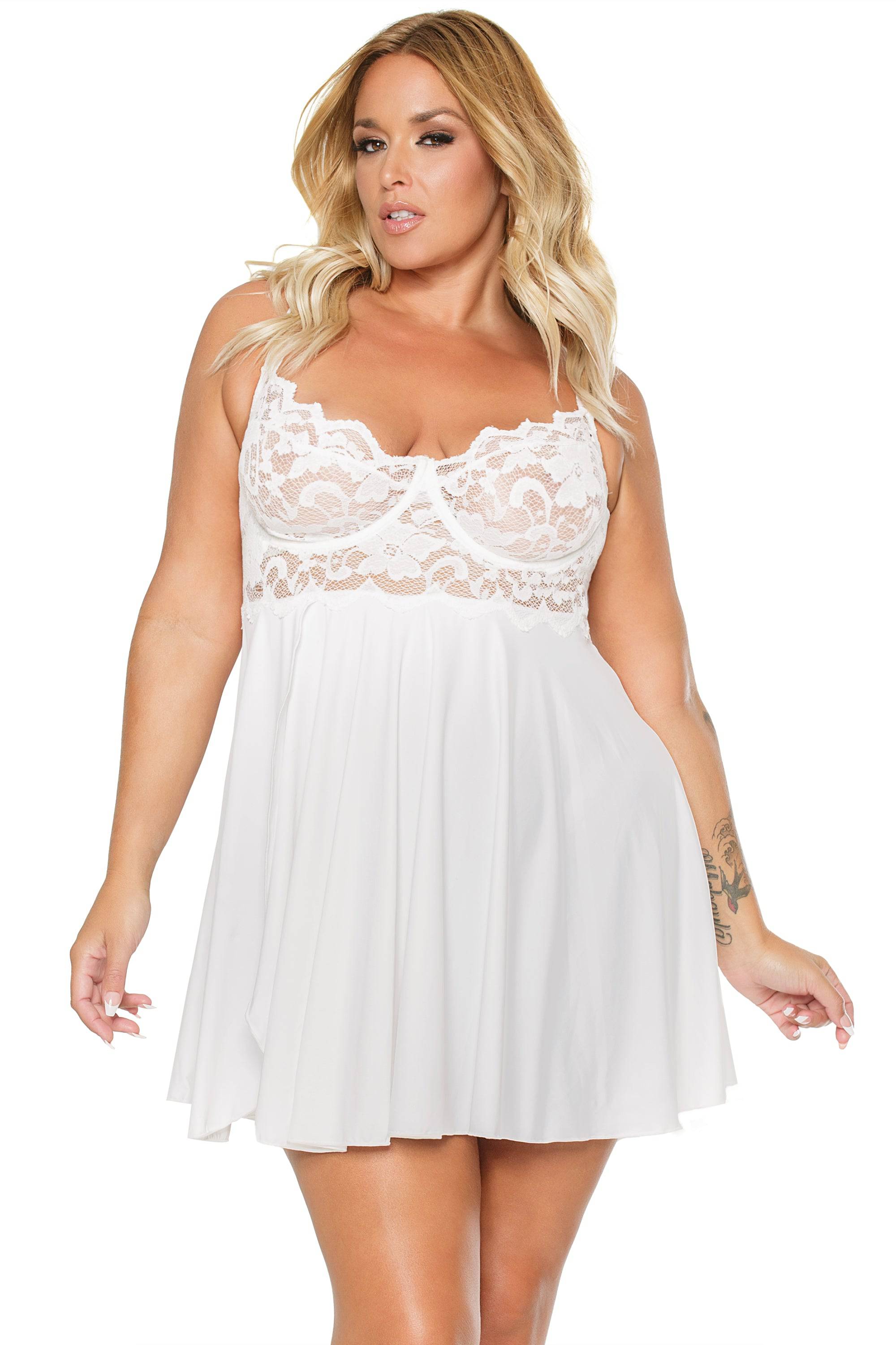 Coquette - 22123 PLUS - Babydoll & Thong Set 3X4X White Lingerie - Tophatter Daily Deals