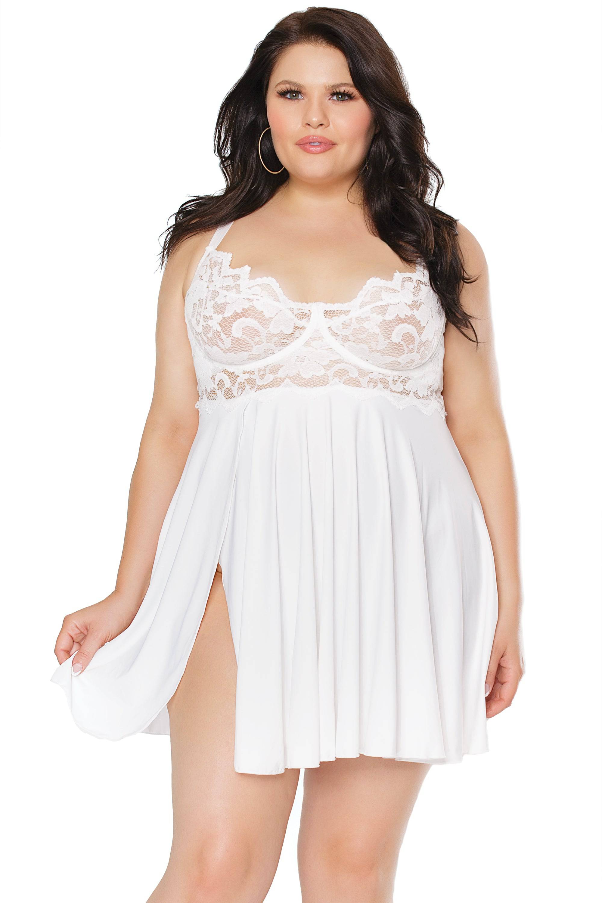 Coquette - 22123 PLUS - Babydoll & Thong Set 1X2X White Lingerie - Tophatter Daily Deals