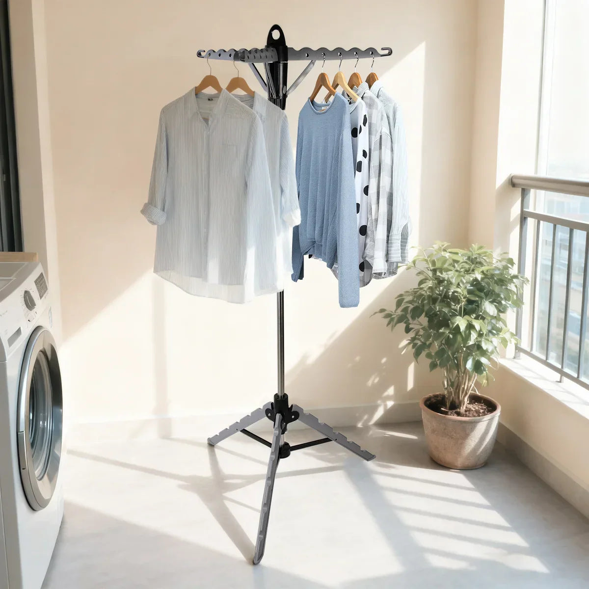 Silver Foldable Tripod Garment Drying Rack Storage & Organization - Tophatter Daily Deals