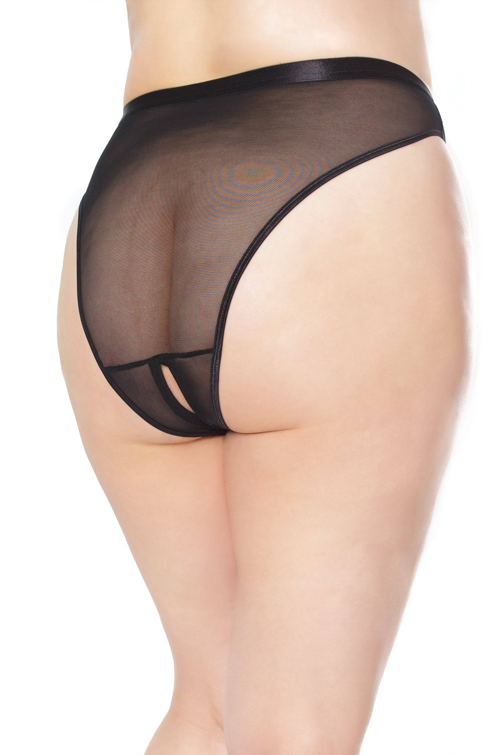 Coquette - 22136 PLUS - Crotchless Mesh Panty - Black - OS/XL Lingerie - Tophatter Daily Deals