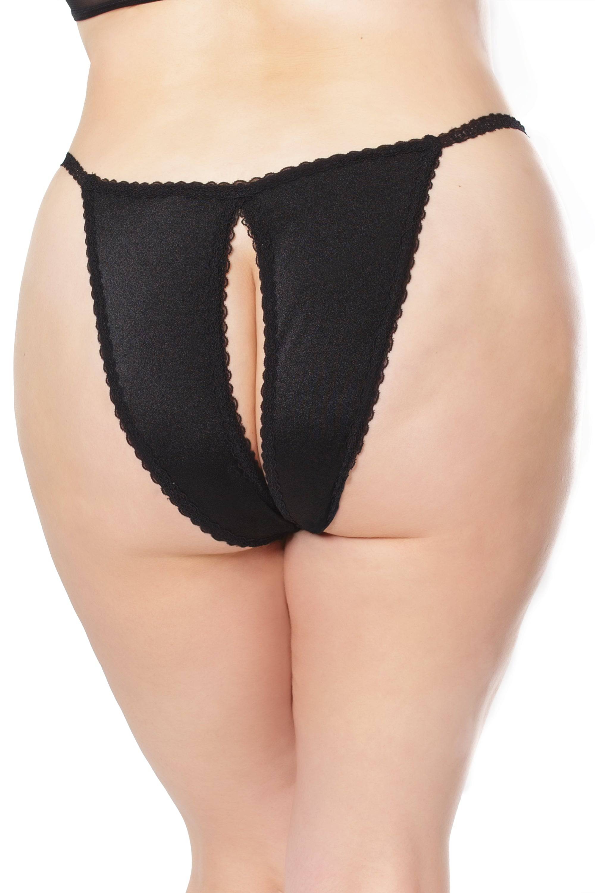 Coquette - 22137 PLUS - Crotchless Panty - Black - OS/XL Lingerie - Tophatter Daily Deals