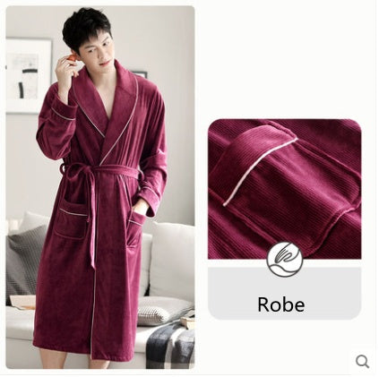 Burgundy island velvet fabric winter unisex flannel robe for men & women 0 - Tophatter Daily Deals