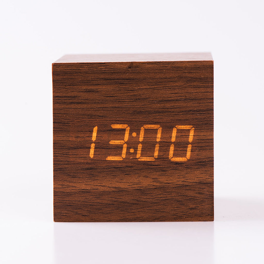 Wood Cubee Alarm Clock Dark Wood Alarm Clock - Tophatter Daily Deals