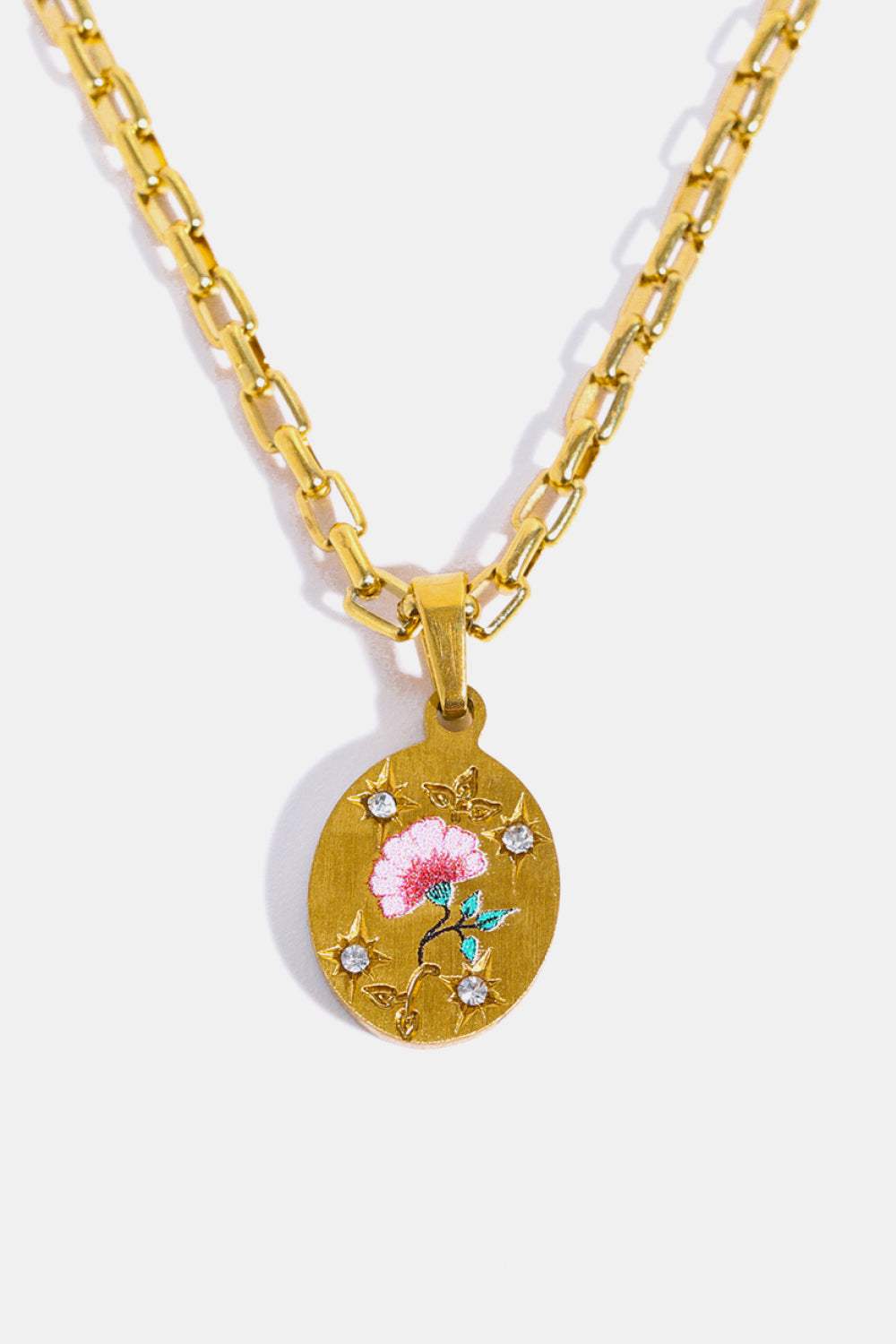 Stainless Steel 18K Gold-Plated Necklace Pink Floral One Size Necklaces - Tophatter Daily Deals