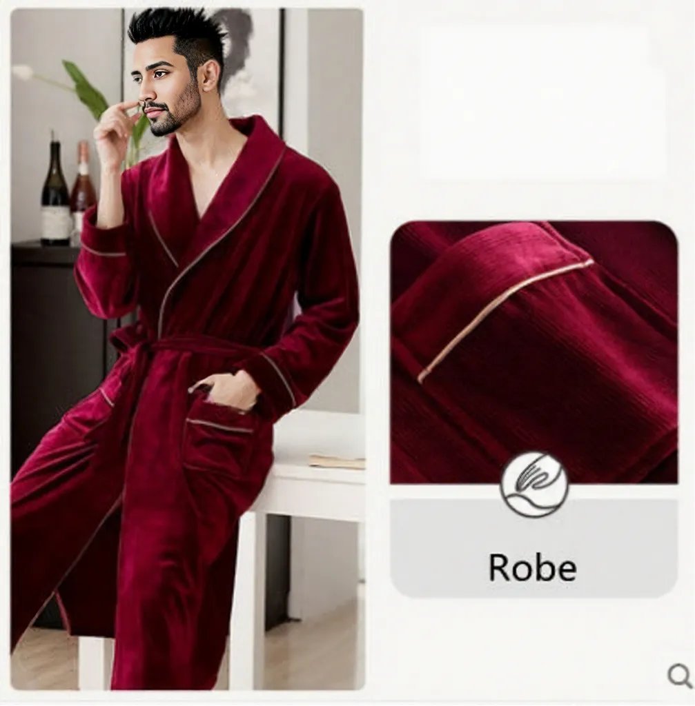 Burgundy island velvet fabric winter unisex flannel robe for men & women 0 - Tophatter Daily Deals