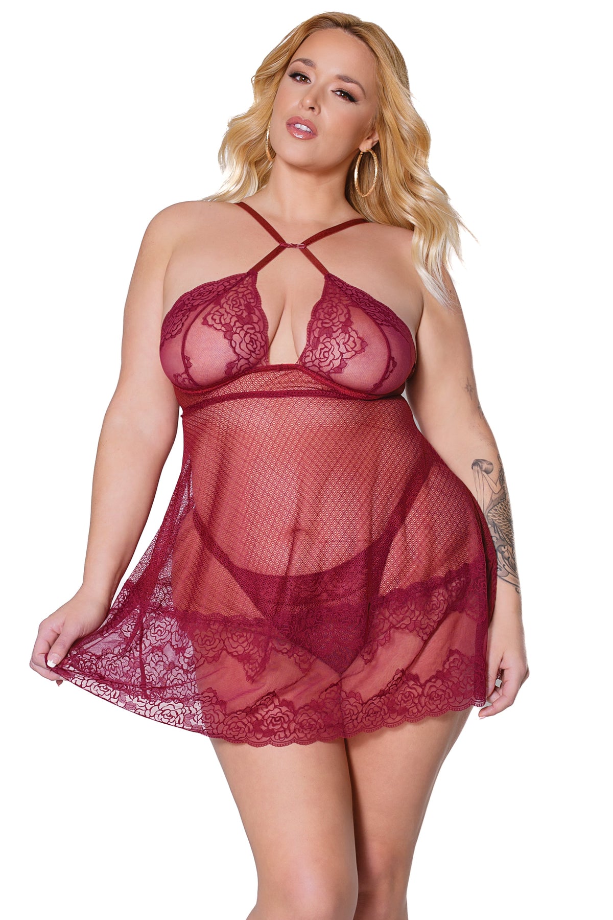 Coquette - 22312X - Babydoll & Thong - Merlot Lingerie - Tophatter Daily Deals
