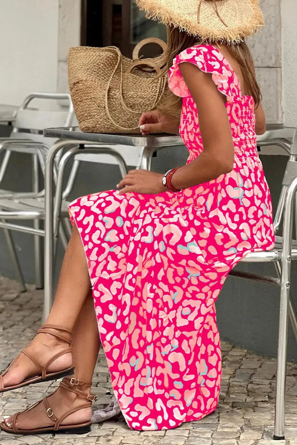 Ruffled Printed Wide Strap Dress Casual Dresses - Tophatter Daily Deals