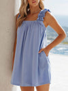 Full Size Frill Pocketed Square Neck Wide Strap Dress Casual Dresses - Tophatter Daily Deals