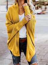 Bat Ssleeve Plus Size Knitted Cardigan Sweater Yellow 0 - Tophatter Daily Deals