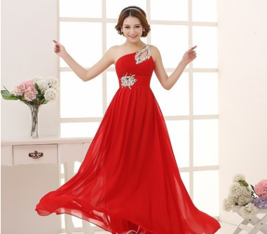 2021 speed selling wedding bridesmaid dress, banquet evening dress, single shoulder dinner party host, evening dress, banquet dress girl Red 0 - Tophatter Daily Deals