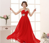 2021 speed selling wedding bridesmaid dress, banquet evening dress, single shoulder dinner party host, evening dress, banquet dress girl Red 0 - Tophatter Daily Deals