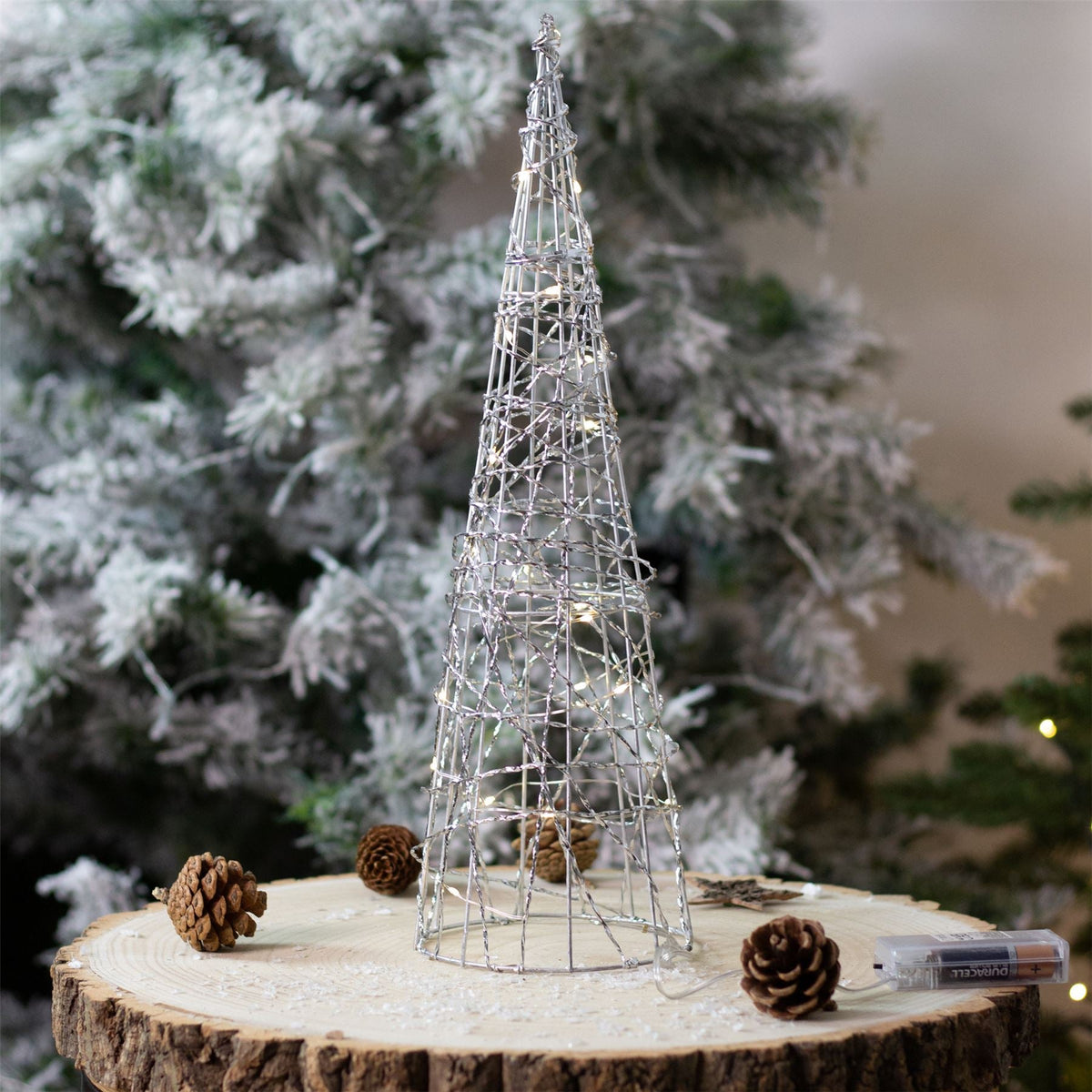 Silver Cone LED Christmas Tree | Warm White Pre-lit Light-Up Tree Cone - 40cm LED Light - Tophatter Daily Deals