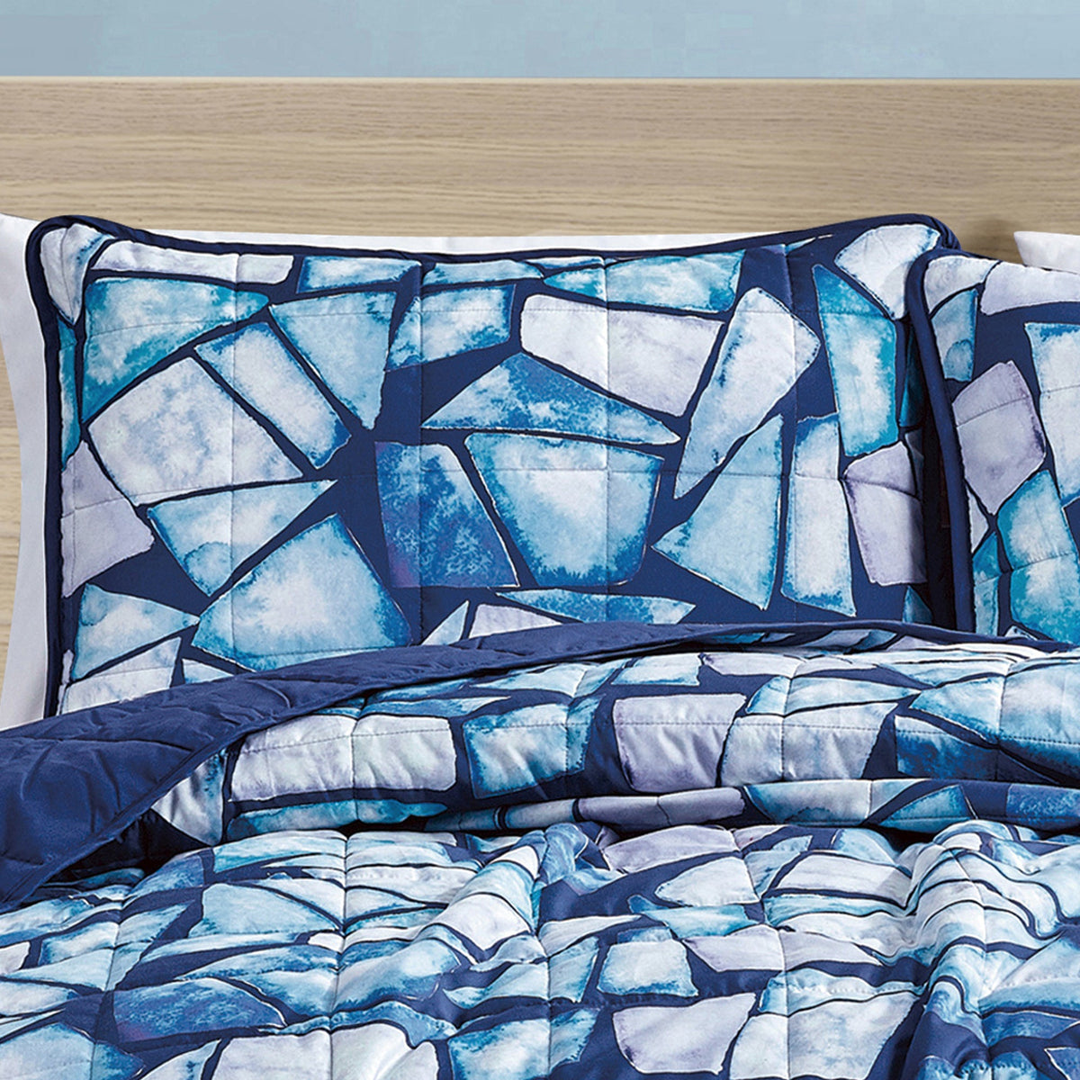 Reversible 3-Piece Stained Glass Mosaic Bedspread Set - Quilted Coverlet with Pillow Shams Bedding - Tophatter Daily Deals