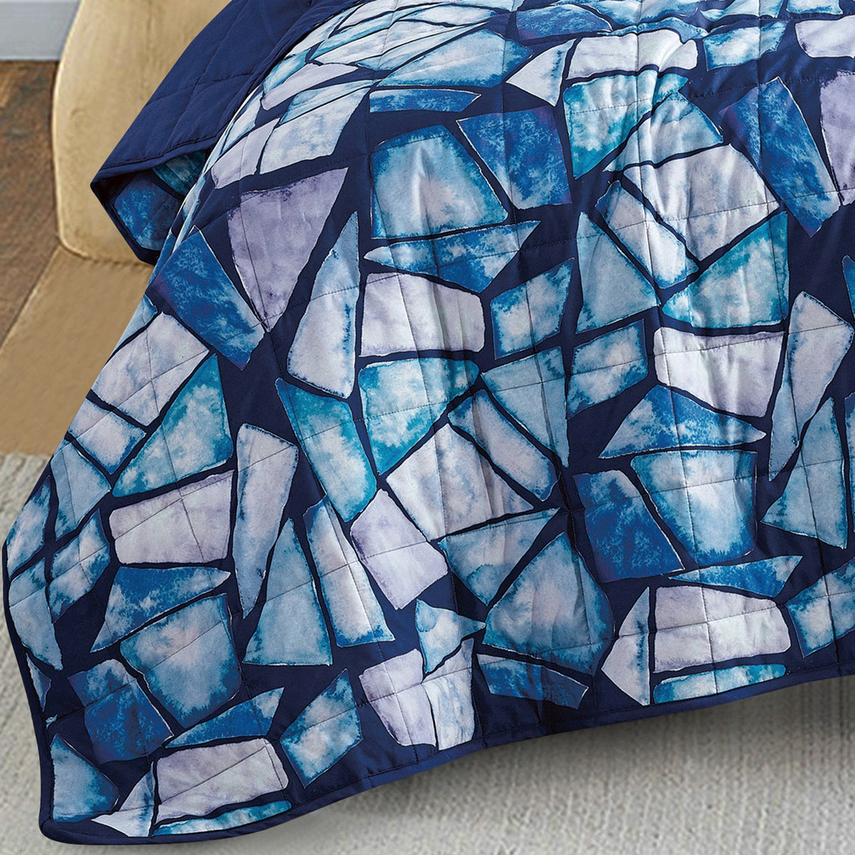 Reversible 3-Piece Stained Glass Mosaic Bedspread Set - Quilted Coverlet with Pillow Shams Bedding - Tophatter Daily Deals